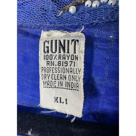 Gunit Womens Beaded Sheer Royal Blue Long Jacket XL 100% Rayon Made In India - Picture 3 of 14
